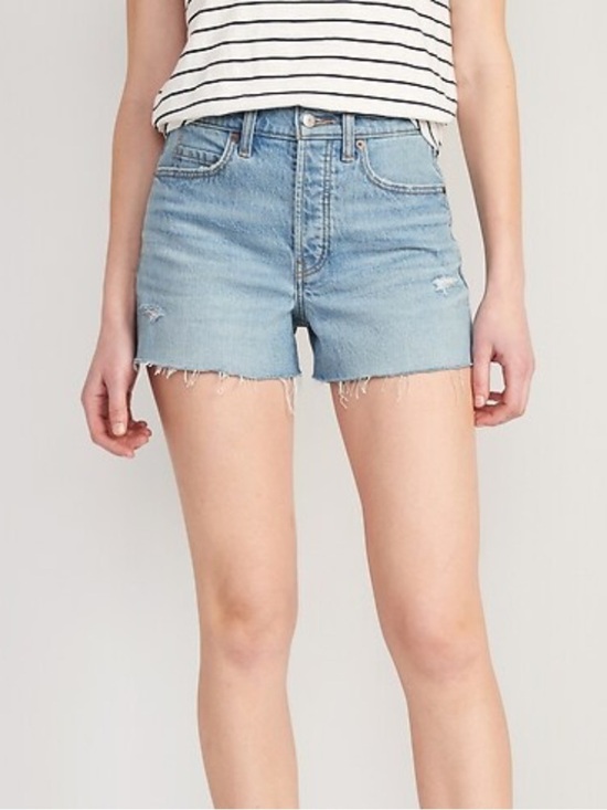 Old Navy Pants - Old Navy Sky-Hi A-Line High Rise Button Fly Light Wash Denim Shorts Size 6